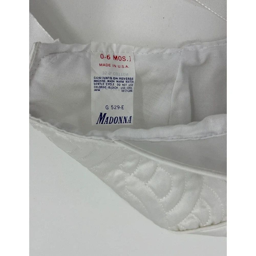 Vintage Madonna Quilted Satin Baptism Christening Cap Hat 0-6 Months